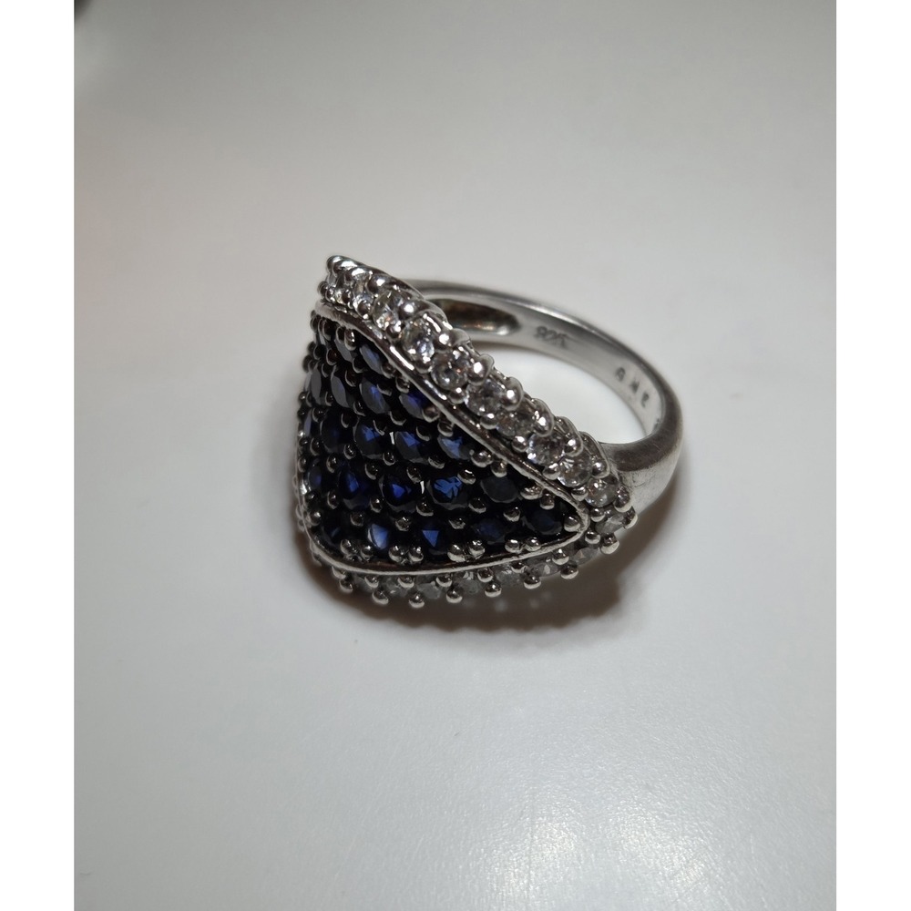 Large Vintage Sterling Silver Marquis-shaped Lab‎ Sapphire & CZ Ring Size 7 - Picture 6 of 7